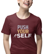 Maroon Regular Fit Tshirt - Push Yourself Women Regular Fit Tshirt 180 Design | Women Fashion