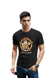 Toy Story Woody Sheriff Men Regular Fit Tshirt 180 Black Regular Fit Tshirt - Premium Cotton Men Wear