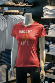Red Regular Fit Tshirt - Music Is My Life Women Regular Fit Tshirt 180 Design | Women Fashion