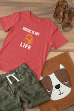 Music Is My Life Kids Regular Fit Tshirt 180 Red Regular Fit Tshirt - Premium Cotton Kids Wear