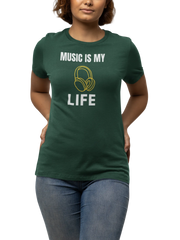 Music Is My Life Women Regular Fit Tshirt 180 Bottle Green Regular Fit Tshirt - Premium Cotton Women Wear