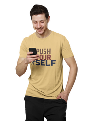 Push Yourself Men Regular Fit Tshirt 180 Beige Regular Fit Tshirt - Premium Cotton Men Wear