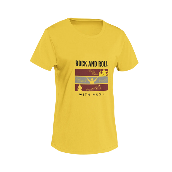 Women Regular Fit Tshirt - Rock N Roll With Music Women Regular Fit Tshirt 180 Yellow | Fullmoon Styles