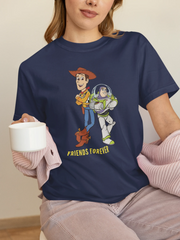 Woody And Buzz Friends Forever Women Oversized 210 Navy Blue Oversized - Premium Cotton Women Wear