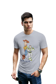 Woody And Buzz Friends Forever Men Regular Fit Tshirt 180 Gray Regular Fit Tshirt - Premium Cotton Men Wear