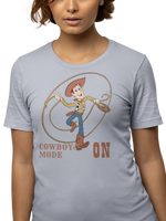 Woody Cowboy Mode On Women Regular Fit Tshirt 180 Gray Regular Fit Tshirt - Premium Cotton Women Wear