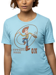 Woody Cowboy Mode On Women Regular Fit Tshirt 180 Sky Blue Regular Fit Tshirt - Premium Cotton Women Wear